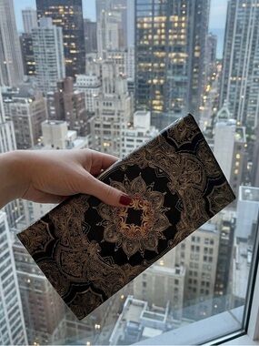 Vintage Black and Gold Elegant Clutch Italian Leather